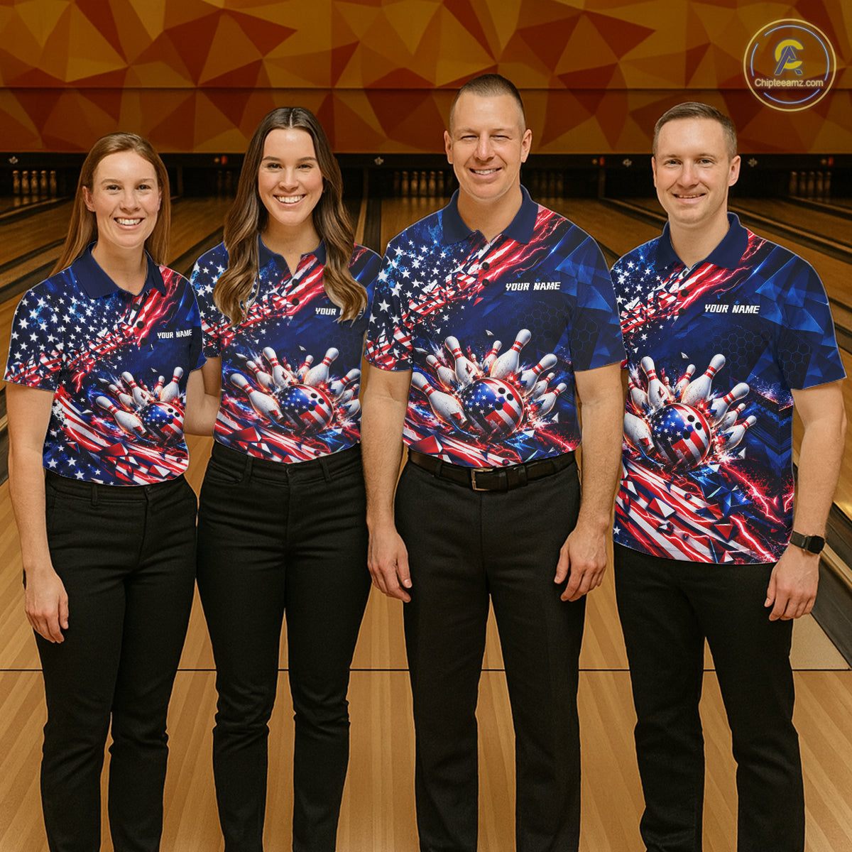 Cracked US Flag Bowling Polo 1/4-Zip Shirt Custom American Flag Strike Apparel Bowling Jersey