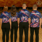 Cracked US Flag Bowling Polo 1/4-Zip Shirt Custom American Flag Strike Apparel Bowling Jersey