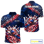 Cracked US Flag Bowling Polo 1/4-Zip Shirt Custom American Flag Strike Apparel Bowling Jersey