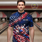 Cracked US Flag Bowling Polo 1/4-Zip Shirt Custom American Flag Strike Apparel Bowling Jersey