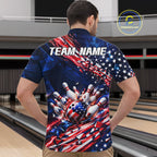 Cracked US Flag Bowling Polo 1/4-Zip Shirt Custom American Flag Strike Apparel Bowling Jersey