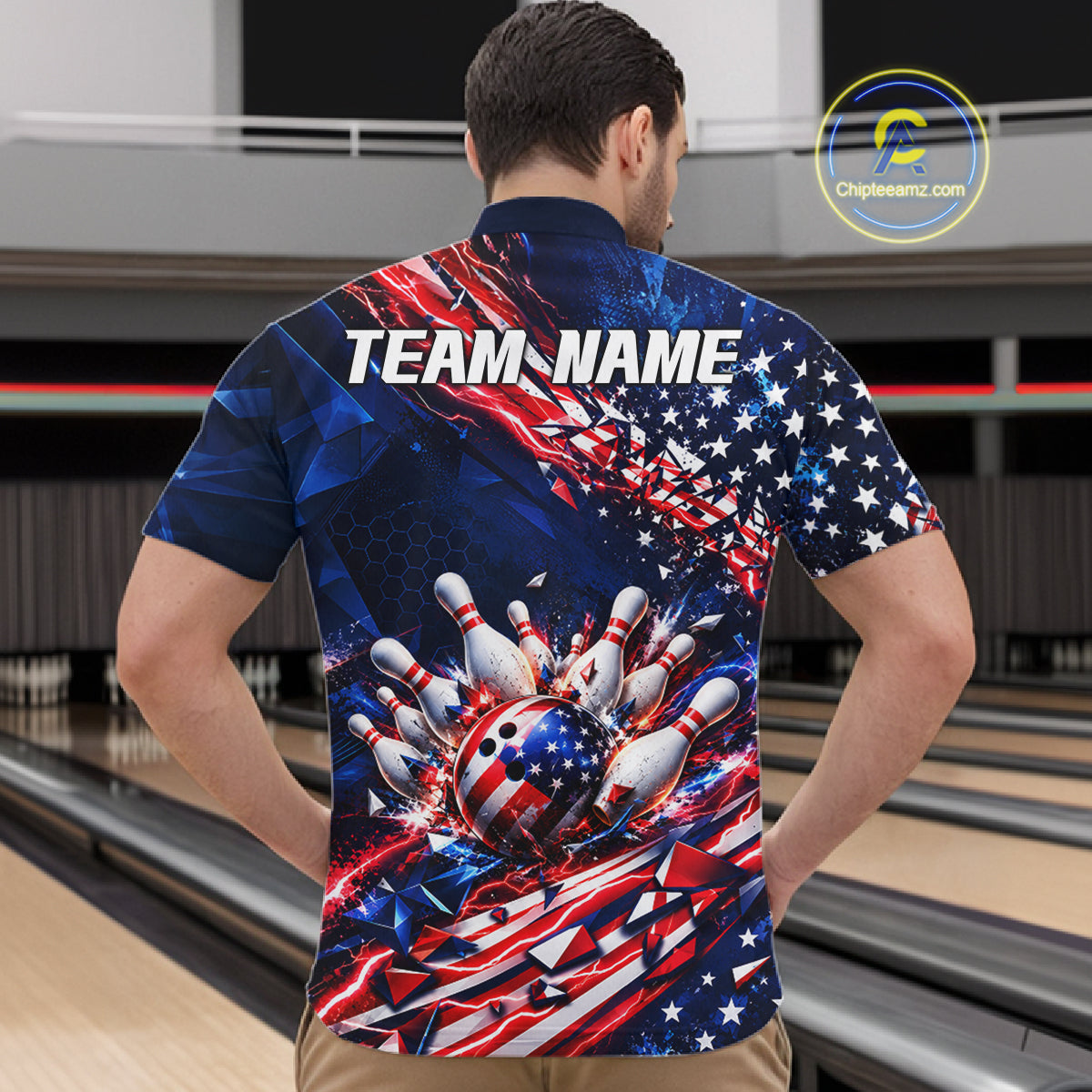 Cracked US Flag Bowling Polo 1/4-Zip Shirt Custom American Flag Strike Apparel Bowling Jersey