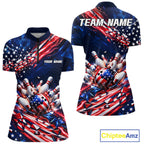 Cracked US Flag Bowling Polo 1/4-Zip Shirt Custom American Flag Strike Apparel Bowling Jersey