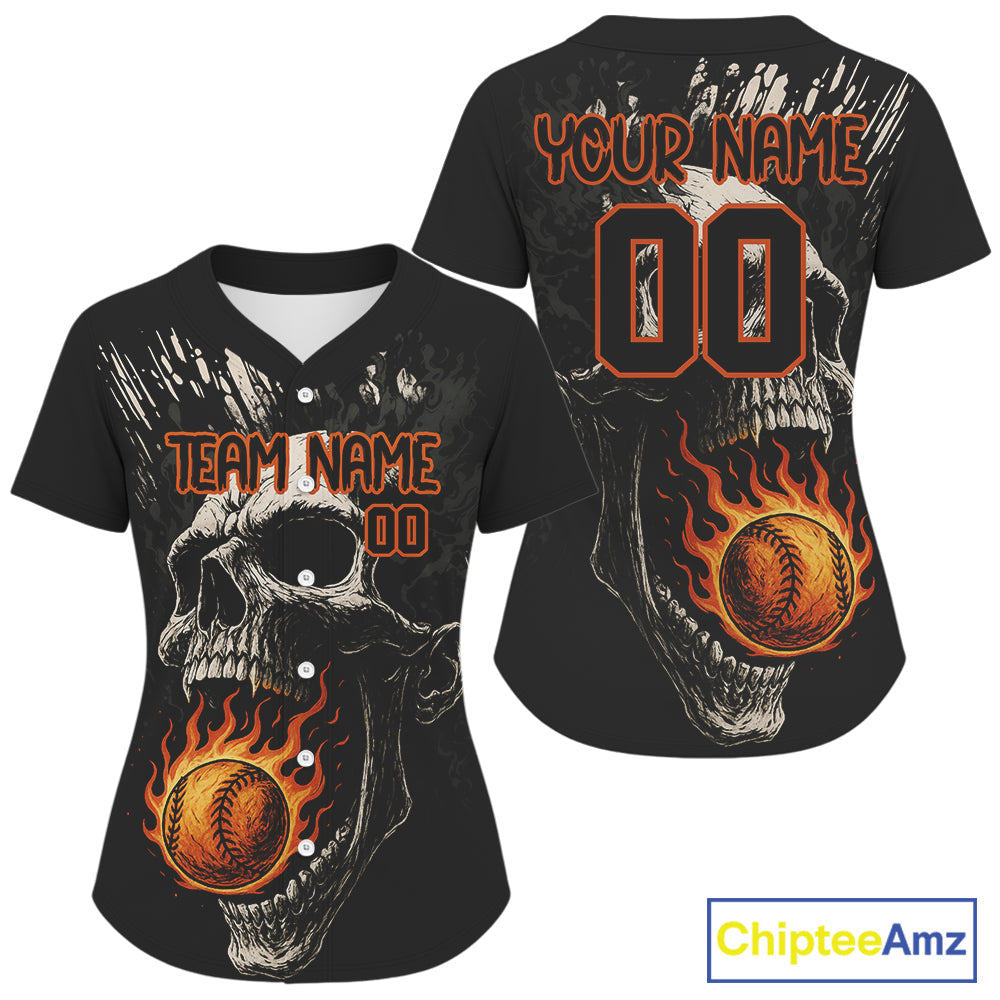 Custom Black Grunge Fire Flames Baseball Ball Shirt Horror Baseball Jerseys
