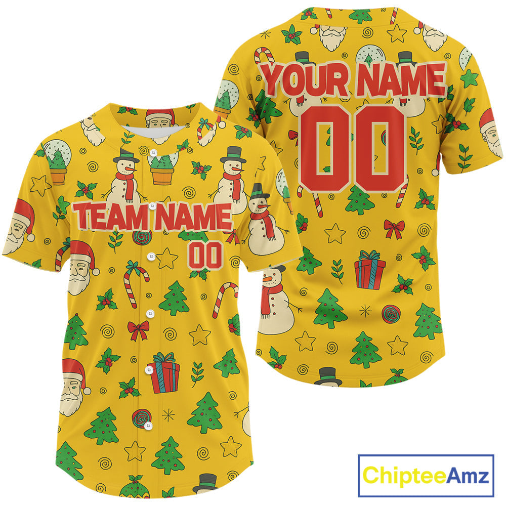 Custom Yellow Santa-Claus Christmas Baseball Shirt Xmas Funny Baseball Jerseys