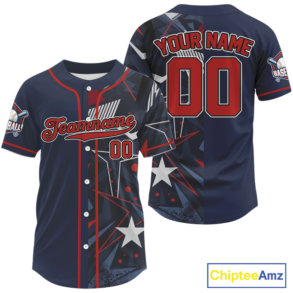 Custom Blue & Red Baseball Shirt Personalized Grunge Baseball Jerseys