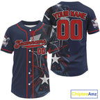 Custom Blue & Red Baseball Shirt Personalized Grunge Baseball Jerseys