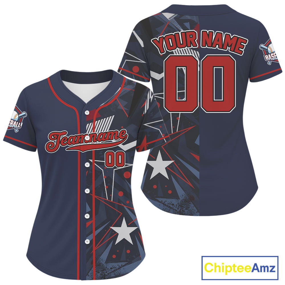 Custom Blue & Red Baseball Shirt Personalized Grunge Baseball Jerseys