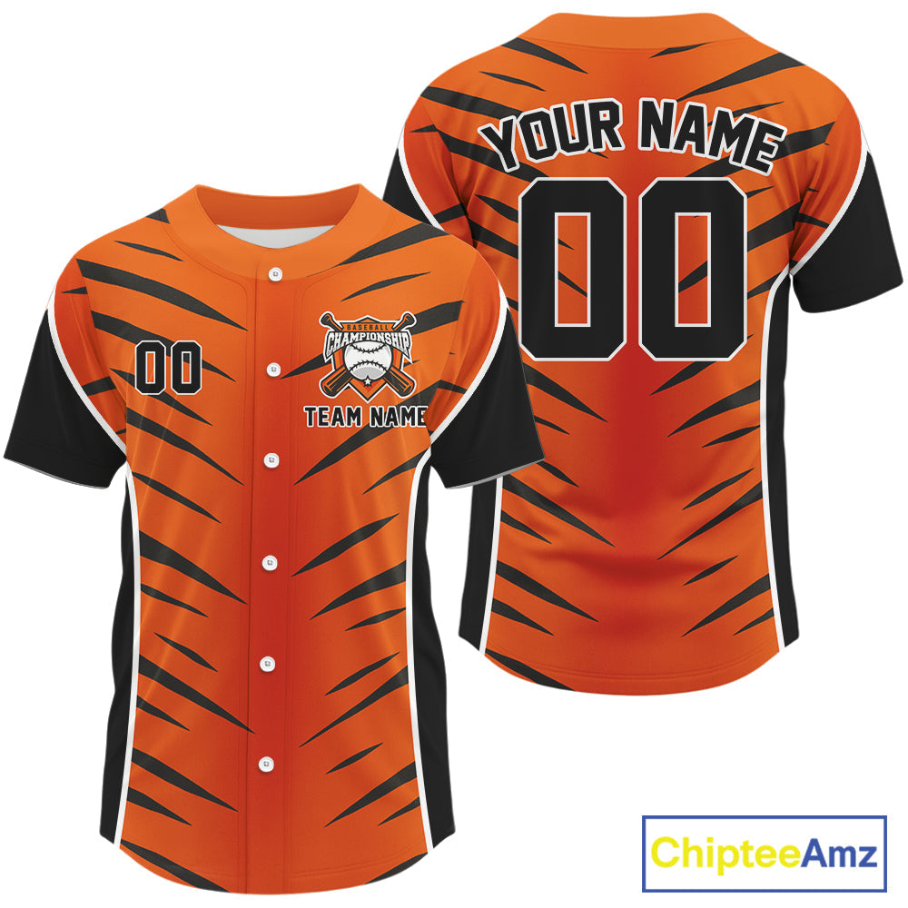 Custom Black Orange Stripes Baseball Shirt Personalized Baseball Jerseys
