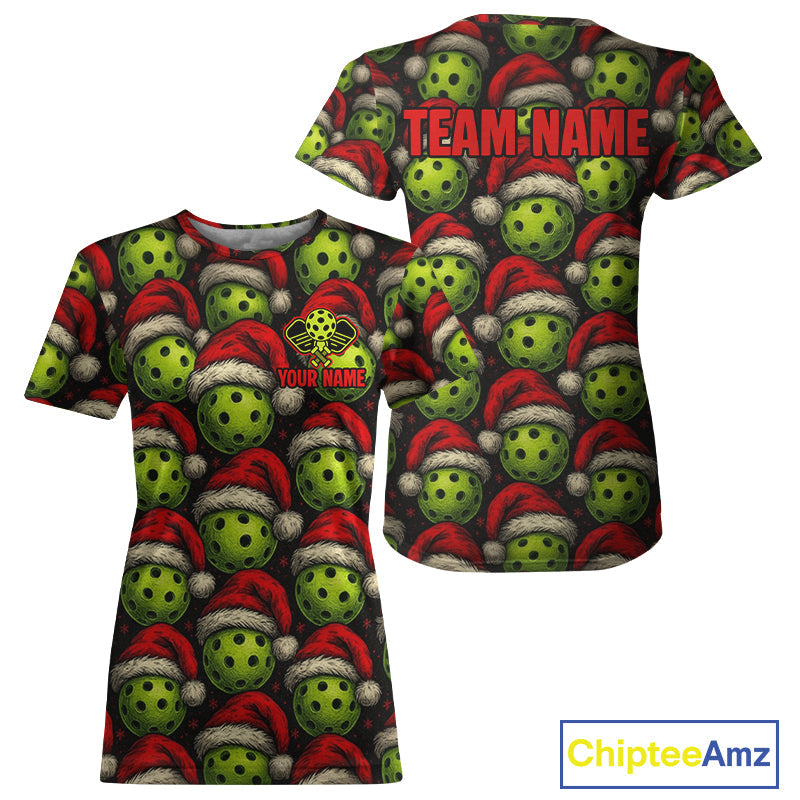 Custom Funny Christmas Pickleball Ball T-Shirt Xmas Pickleball Jerseys