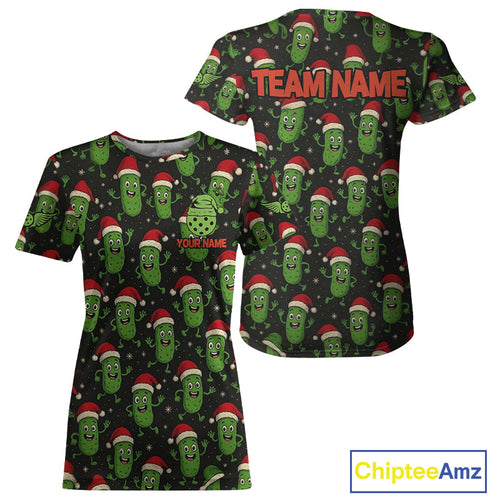 Custom Santa Hat Pickle Christmas Pickleball T-Shirt Xmas Funny Pickleball Jerseys