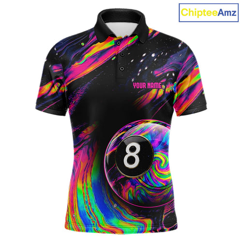 Colorful Holographic 8 Ball Pool Polo 1/4-Zip Shirt Custom Billiard Team Tournament Jersey