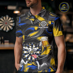 Yellow And Blue Paint Dartboard Funny Beer Darts Team Shirt Custom Darts Polo 1/4-Zip Jersey