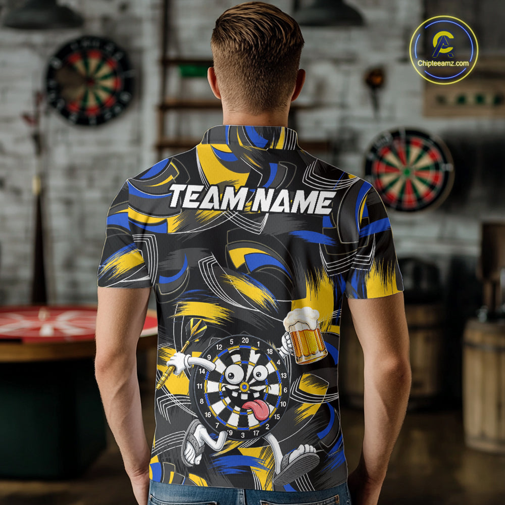 Yellow And Blue Paint Dartboard Funny Beer Darts Team Shirt Custom Darts Polo 1/4-Zip Jersey