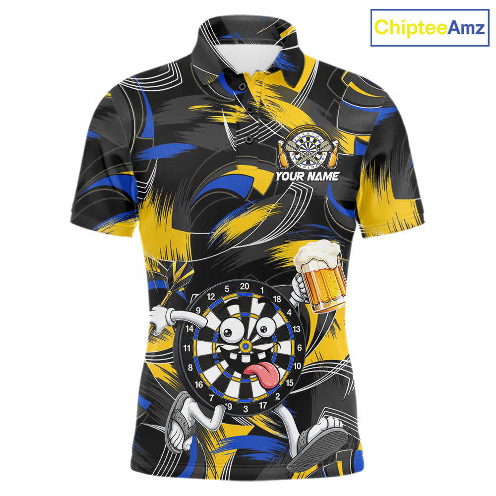 Yellow And Blue Paint Dartboard Funny Beer Darts Team Shirt Custom Darts Polo 1/4-Zip Jersey
