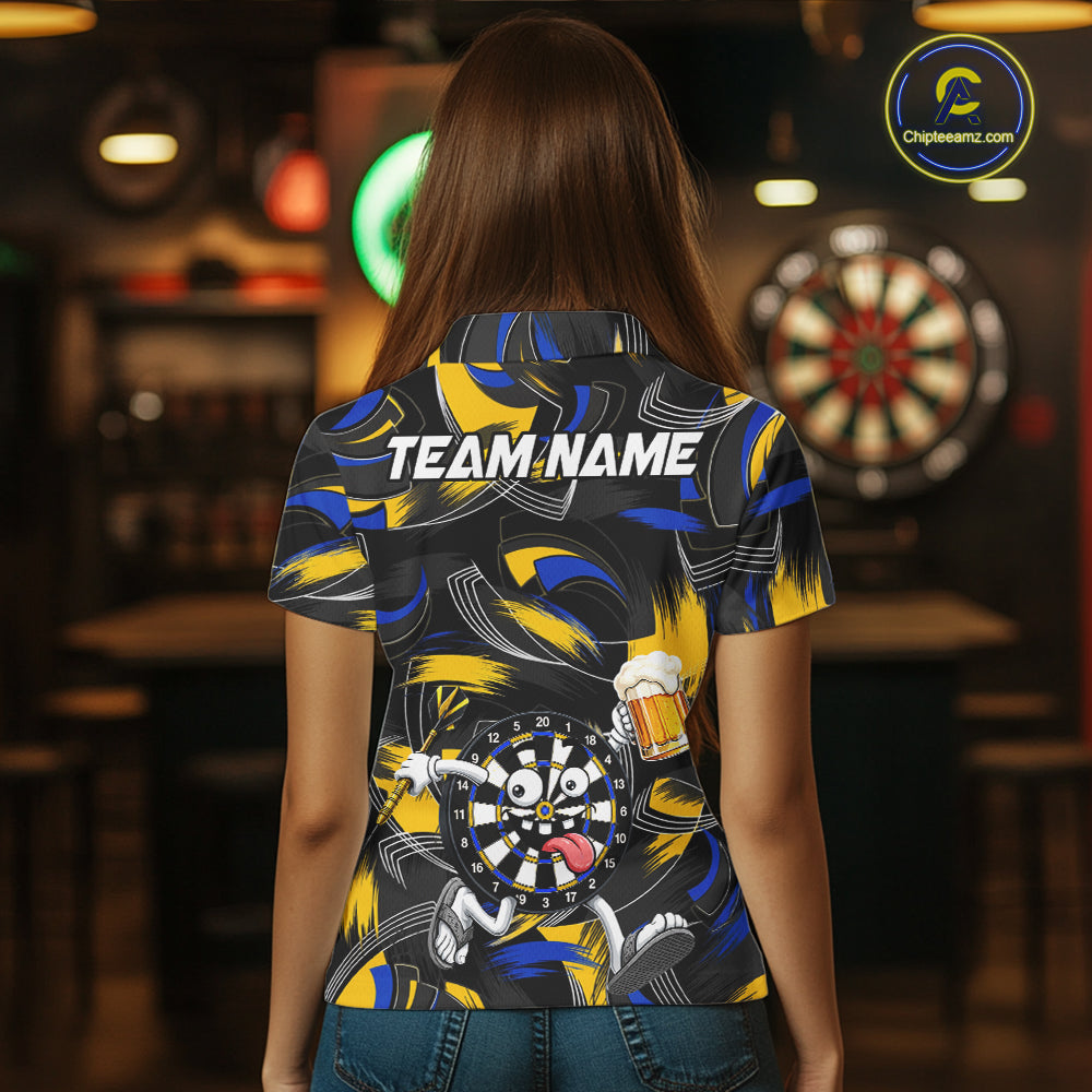 Yellow And Blue Paint Dartboard Funny Beer Darts Team Shirt Custom Darts Polo 1/4-Zip Jersey