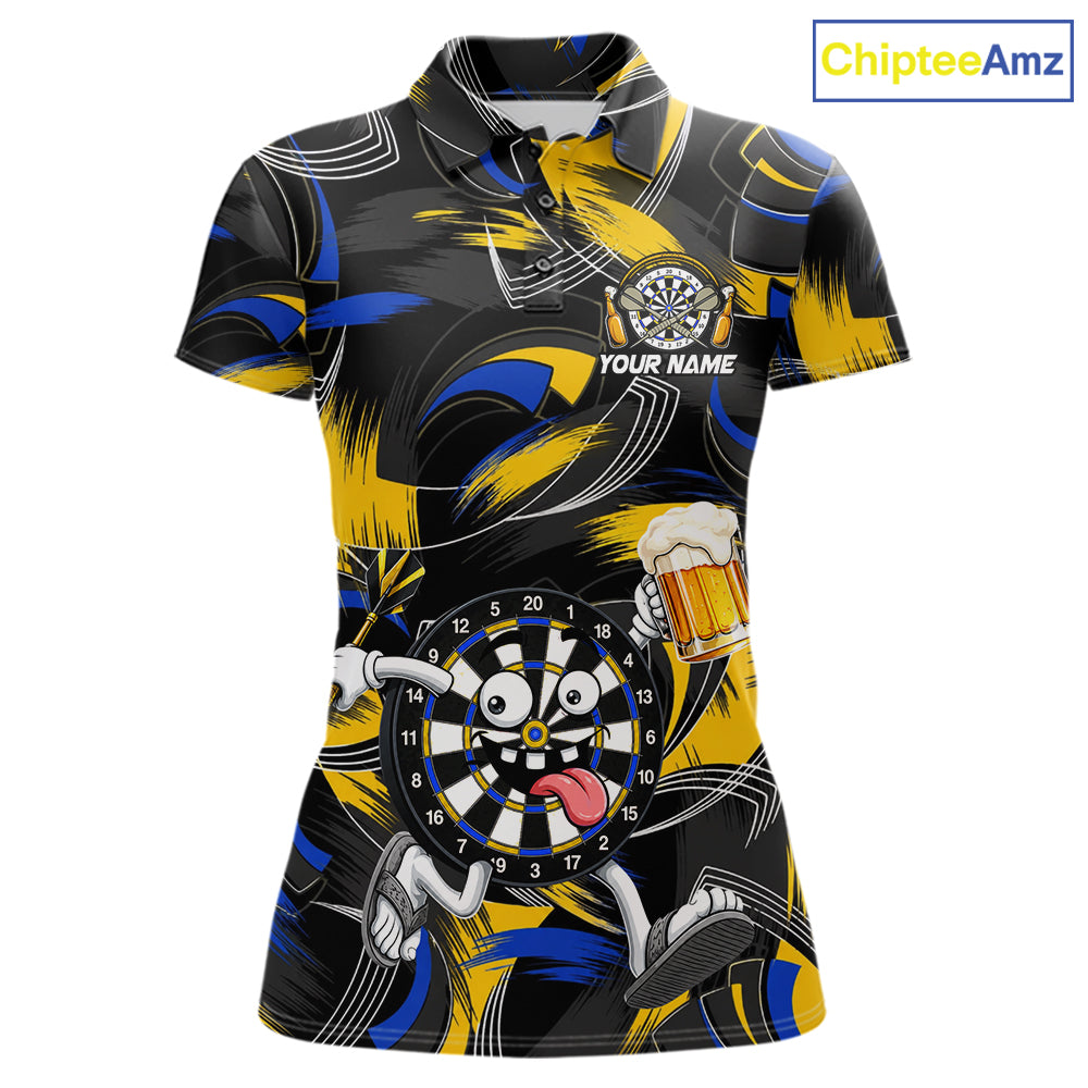 Yellow And Blue Paint Dartboard Funny Beer Darts Team Shirt Custom Darts Polo 1/4-Zip Jersey
