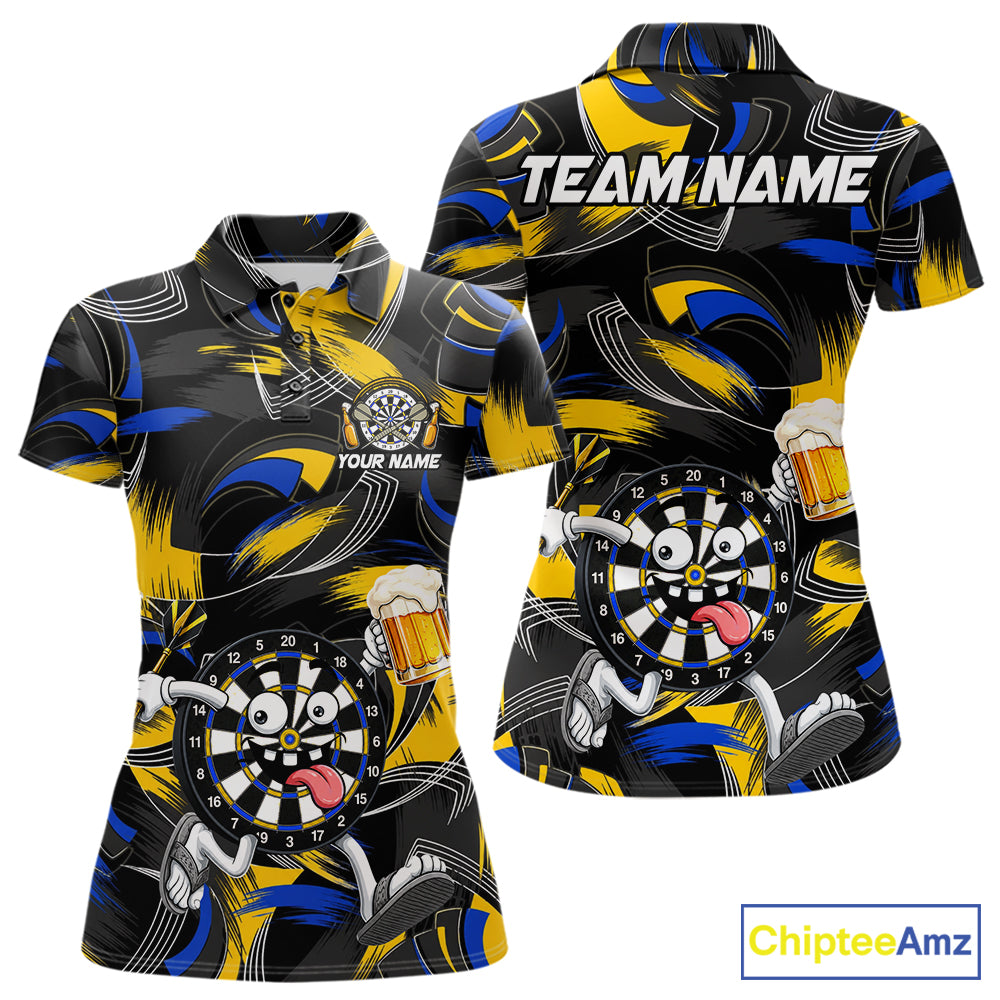 Yellow And Blue Paint Dartboard Funny Beer Darts Team Shirt Custom Darts Polo 1/4-Zip Jersey