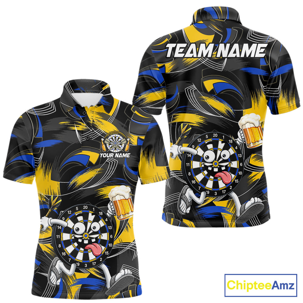 Yellow And Blue Paint Dartboard Funny Beer Darts Team Shirt Custom Darts Polo 1/4-Zip Jersey