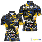 Yellow And Blue Paint Dartboard Funny Beer Darts Team Shirt Custom Darts Polo 1/4-Zip Jersey