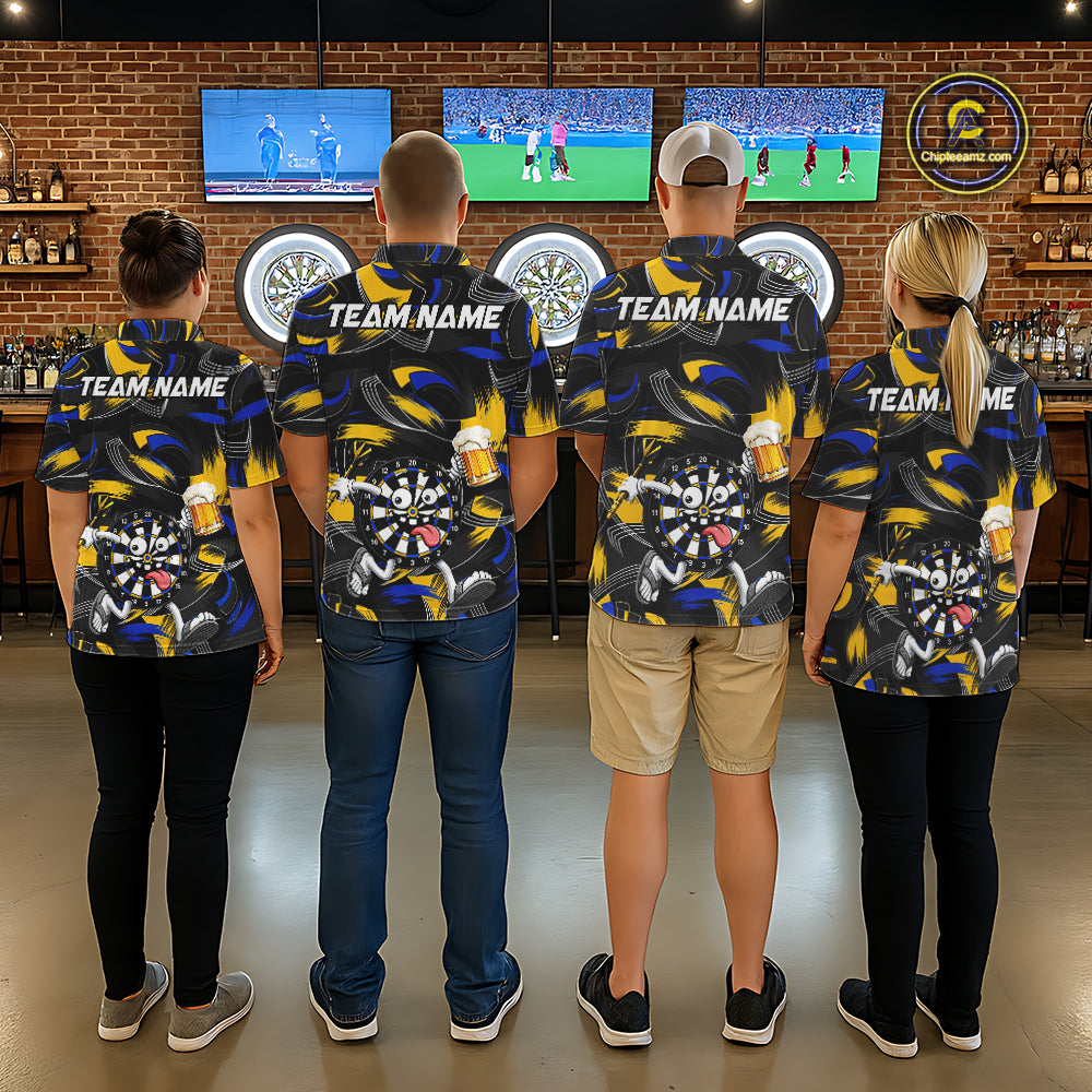 Yellow And Blue Paint Dartboard Funny Beer Darts Team Shirt Custom Darts Polo 1/4-Zip Jersey