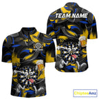 Yellow And Blue Paint Dartboard Funny Beer Darts Team Shirt Custom Darts Polo 1/4-Zip Jersey