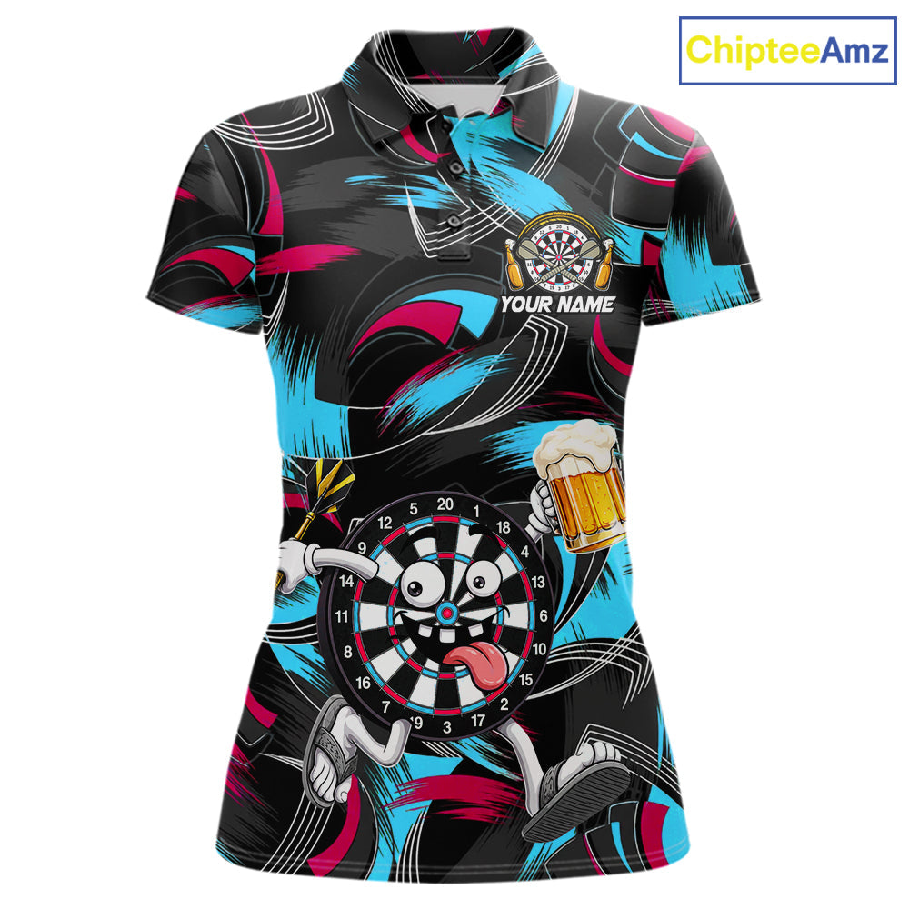 Pink And Teal Paint Dartboard Funny Beer Darts Team Shirt Custom Darts Polo 1/4-Zip Jersey
