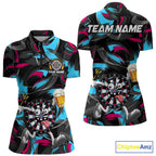 Pink And Teal Paint Dartboard Funny Beer Darts Team Shirt Custom Darts Polo 1/4-Zip Jersey