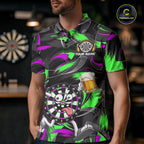 Purple And Green Paint Dartboard Funny Beer Darts Team Shirt Custom Darts Polo 1/4-Zip Jersey