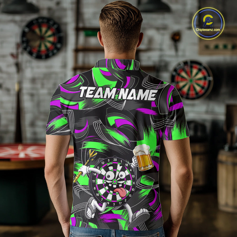 Purple And Green Paint Dartboard Funny Beer Darts Team Shirt Custom Darts Polo 1/4-Zip Jersey