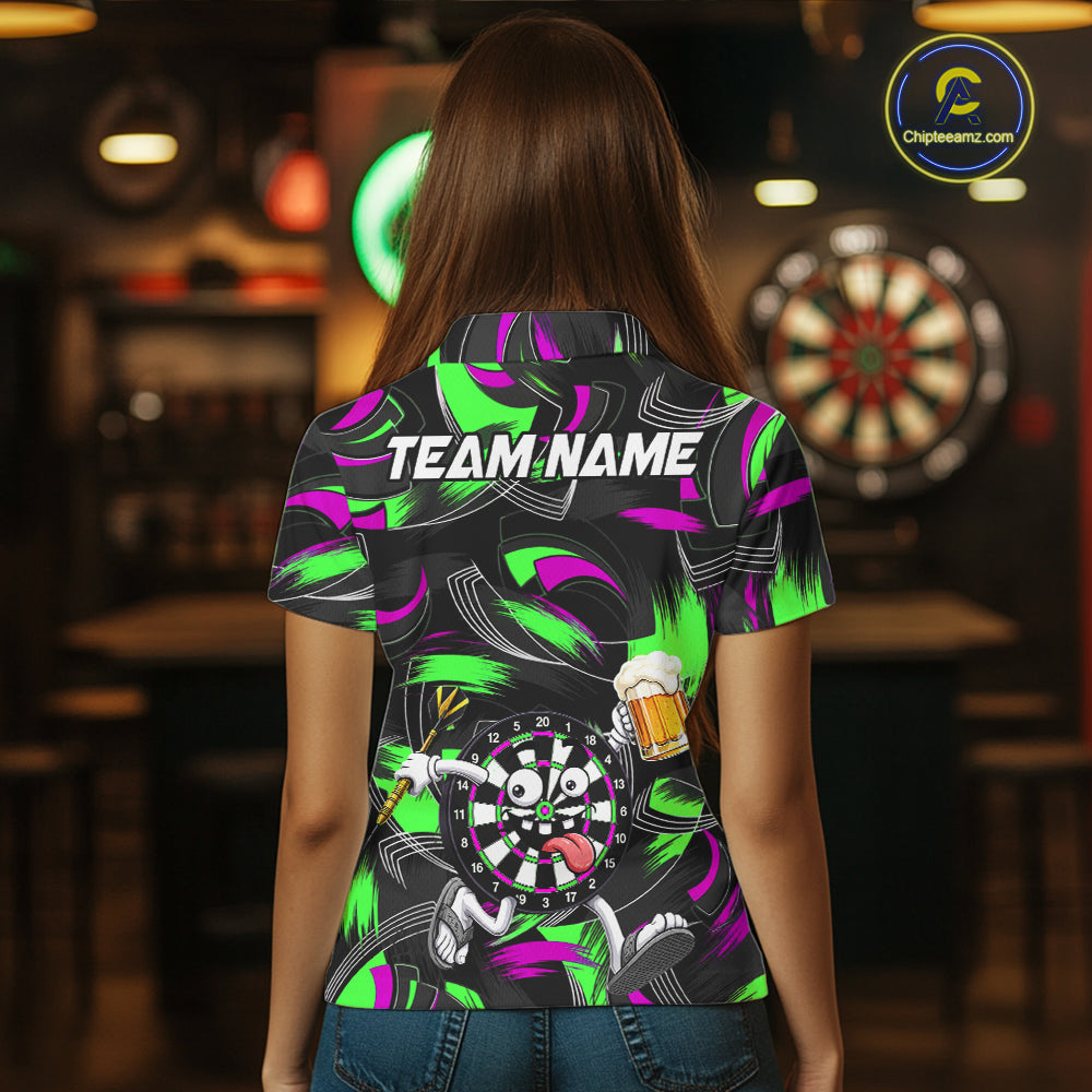 Purple And Green Paint Dartboard Funny Beer Darts Team Shirt Custom Darts Polo 1/4-Zip Jersey