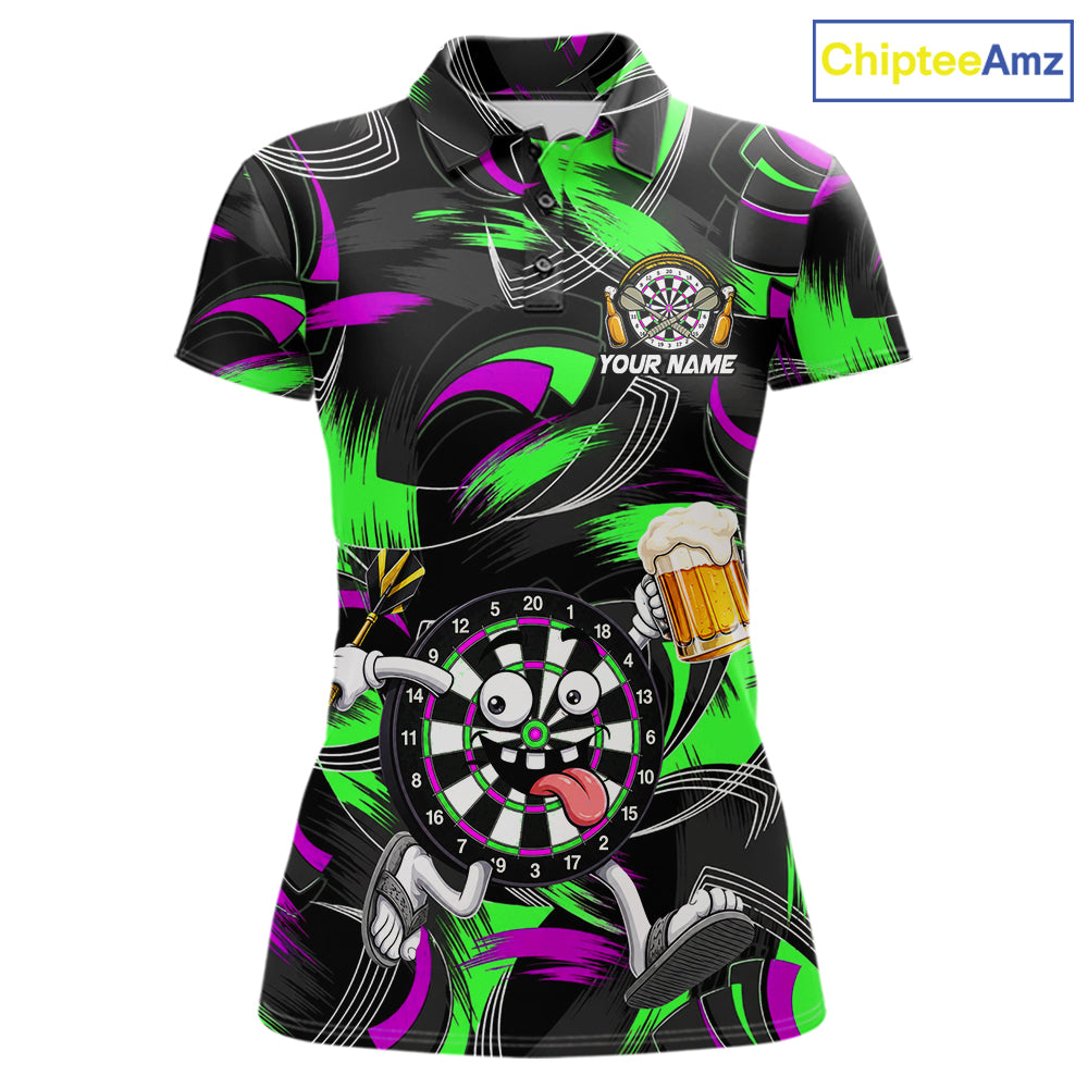 Purple And Green Paint Dartboard Funny Beer Darts Team Shirt Custom Darts Polo 1/4-Zip Jersey