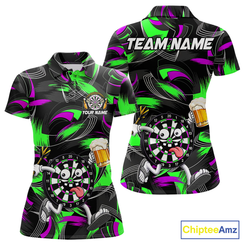Purple And Green Paint Dartboard Funny Beer Darts Team Shirt Custom Darts Polo 1/4-Zip Jersey