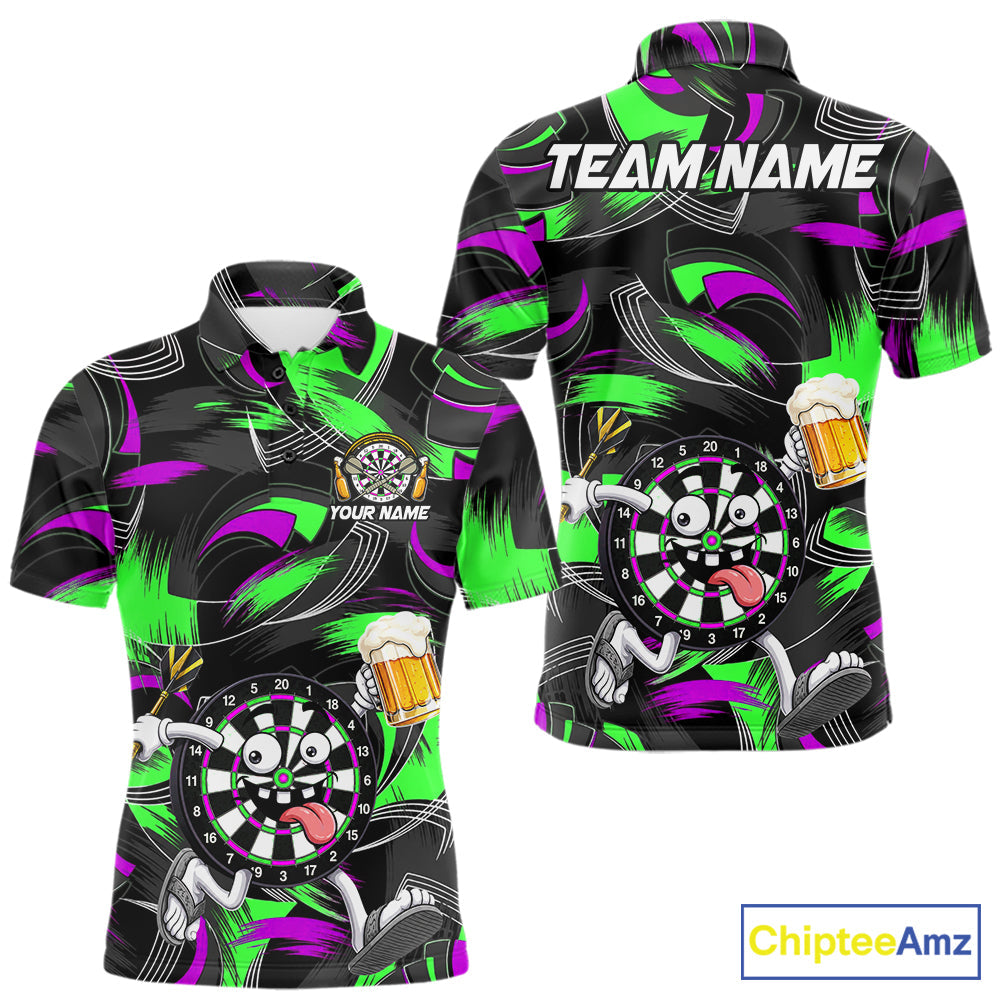 Purple And Green Paint Dartboard Funny Beer Darts Team Shirt Custom Darts Polo 1/4-Zip Jersey
