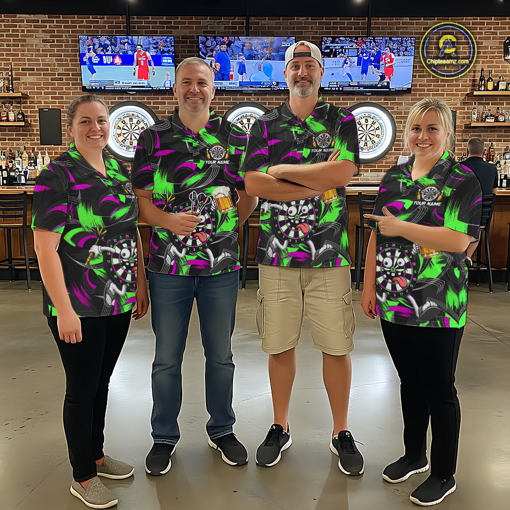 Purple And Green Paint Dartboard Funny Beer Darts Team Shirt Custom Darts Polo 1/4-Zip Jersey