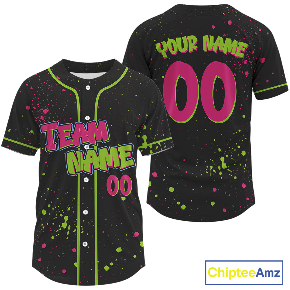 Custom Green Pink Grunge Baseball Shirt Colorful Baseball Team Jerseys