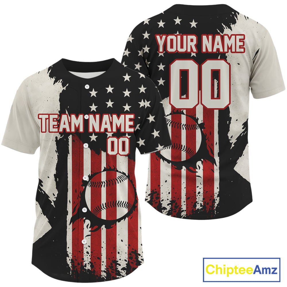 Custom Black Red USA Flag Baseball Shirt Patriotic Baseball Jerseys