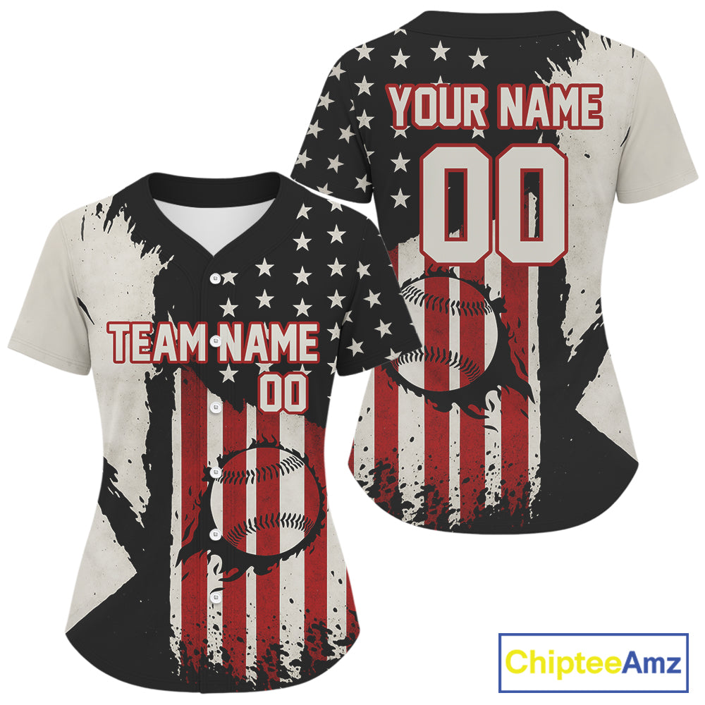 Custom Black Red USA Flag Baseball Shirt Patriotic Baseball Jerseys