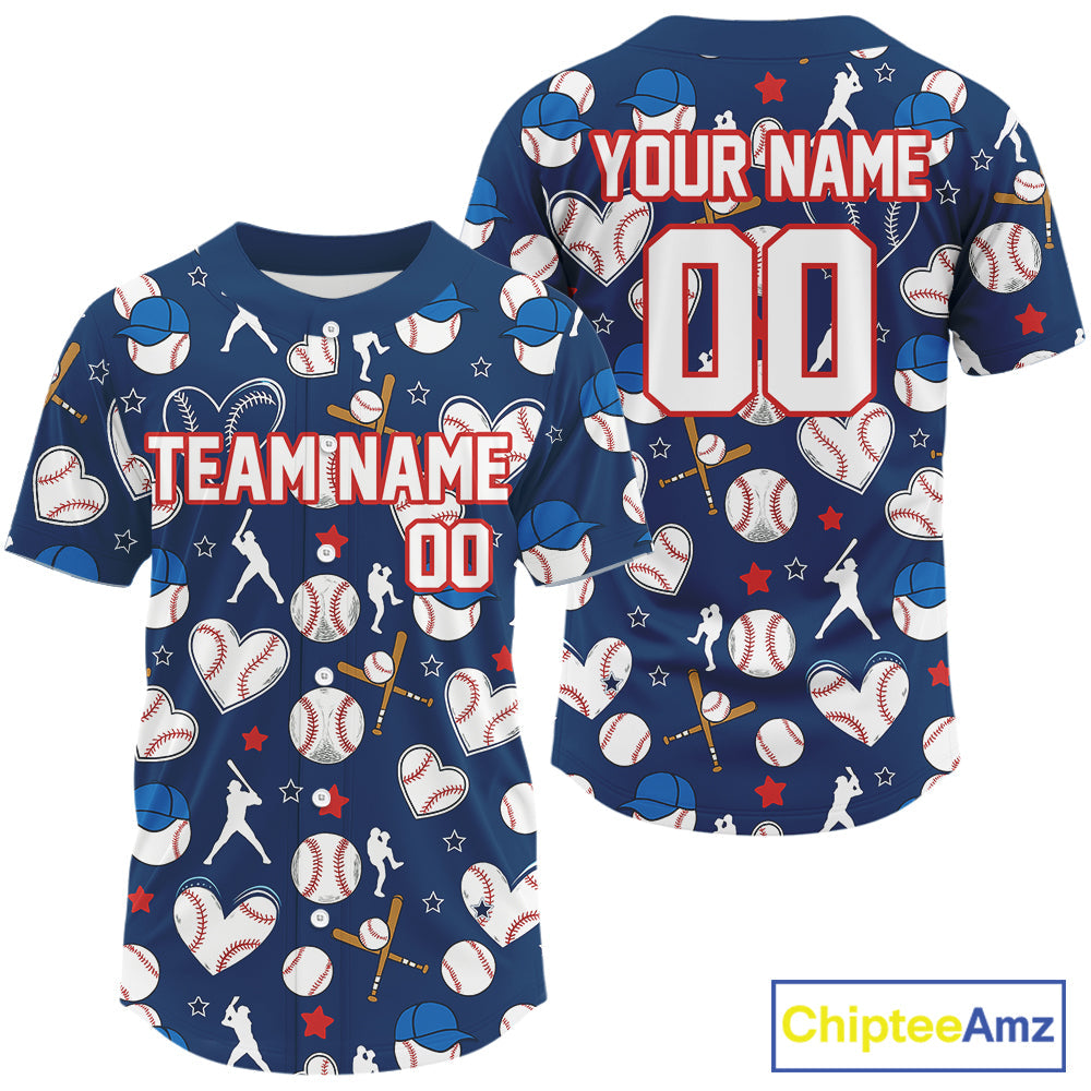 Custom Colorful Funny Baseball Ball Shirt Blue Baseball Jerseys Gifts