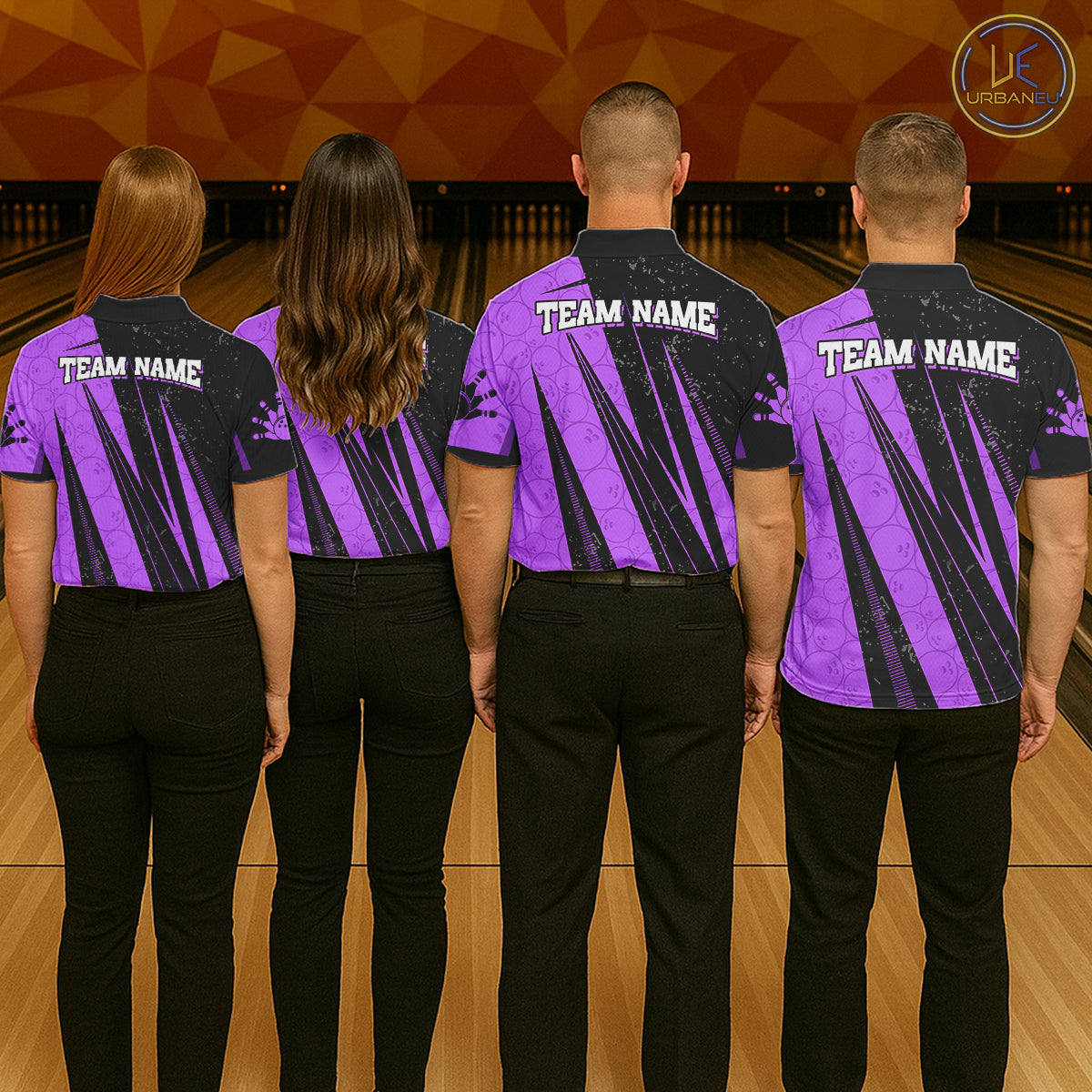 Black And Purple Camo Bowling Polo 1/4 Zip Shirts Custom Team Bowling Jerseys