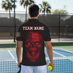Custom Red Grunge Skull Pickleball Ball League Jerseys US Flag Pickleball Shirts
