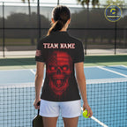 Custom Red Grunge Skull Pickleball Ball League Jerseys US Flag Pickleball Shirts