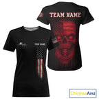 Custom Red Grunge Skull Pickleball Ball League Jerseys US Flag Pickleball Shirts