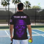 Custom Purple Grunge Skull Pickleball Ball League Jerseys US Flag Pickleball Shirts