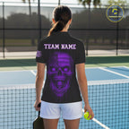 Custom Purple Grunge Skull Pickleball Ball League Jerseys US Flag Pickleball Shirts