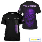Custom Purple Grunge Skull Pickleball Ball League Jerseys US Flag Pickleball Shirts