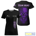 Custom Purple Grunge Skull Pickleball Ball League Jerseys US Flag Pickleball Shirts