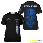 Custom Blue Grunge Skull Pickleball Ball League Jerseys US Flag Pickleball Shirts