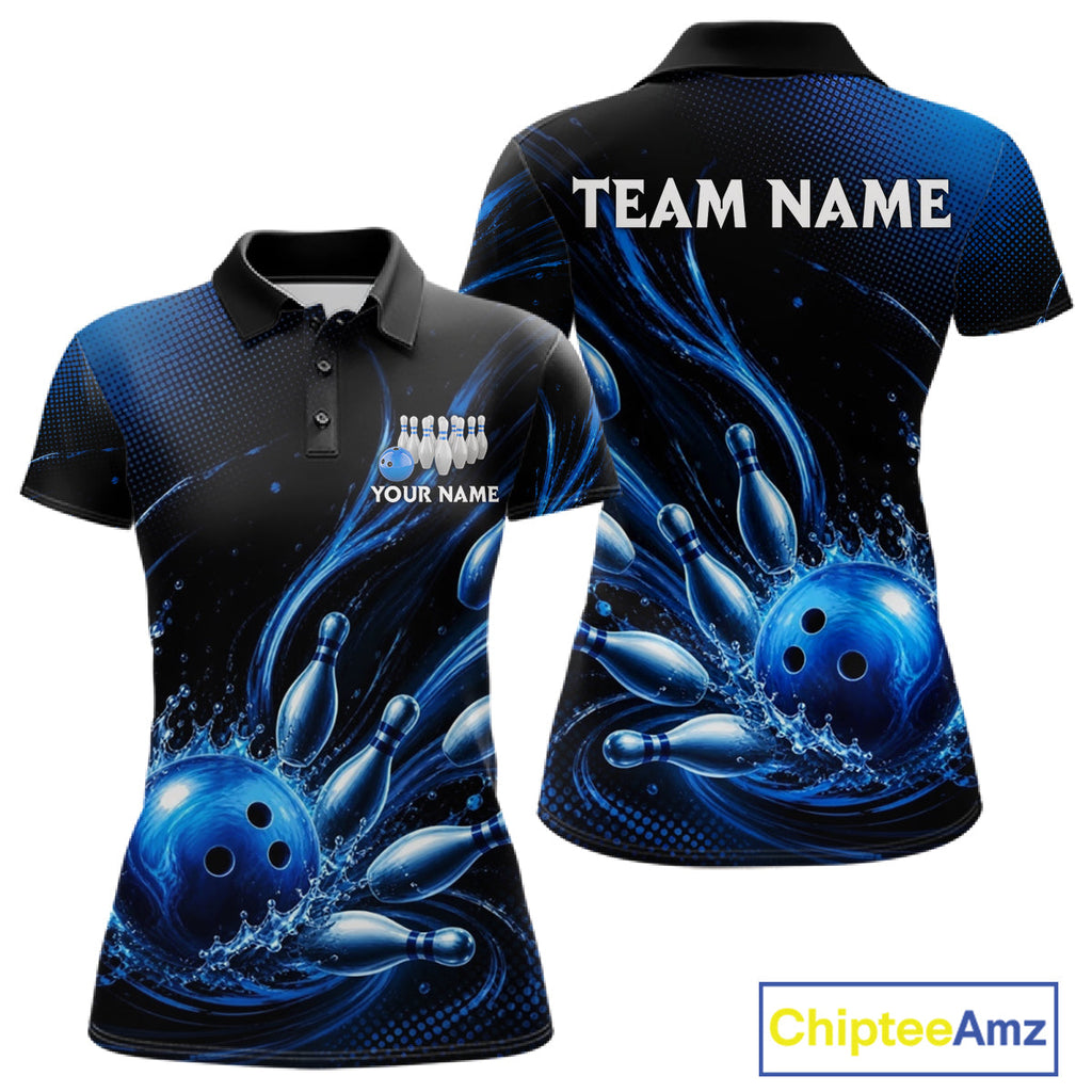 Blue Watering Bowling Ball & Pins Jerseys Custom Splatter Bowling Shirt Team Attire