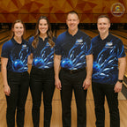 Blue Watering Bowling Ball & Pins Jerseys Custom Splatter Bowling Shirt Team Attire